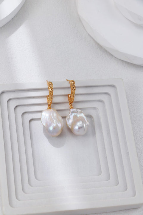 Gold Plated Baroque Pearl Drop Earrings