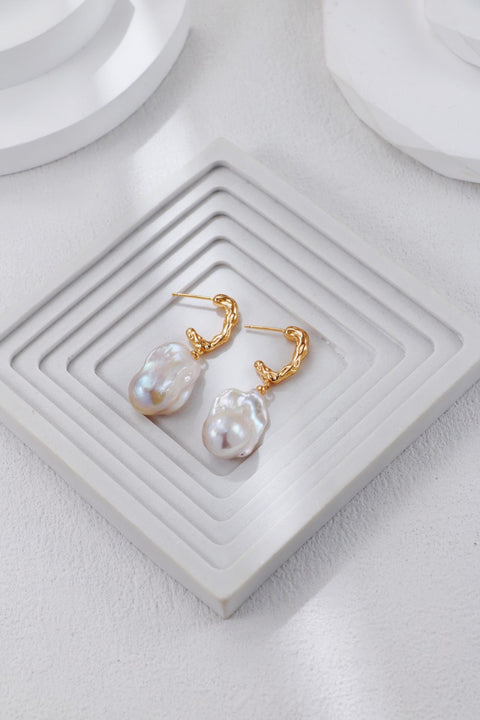 Gold Plated Baroque Pearl Drop Earrings