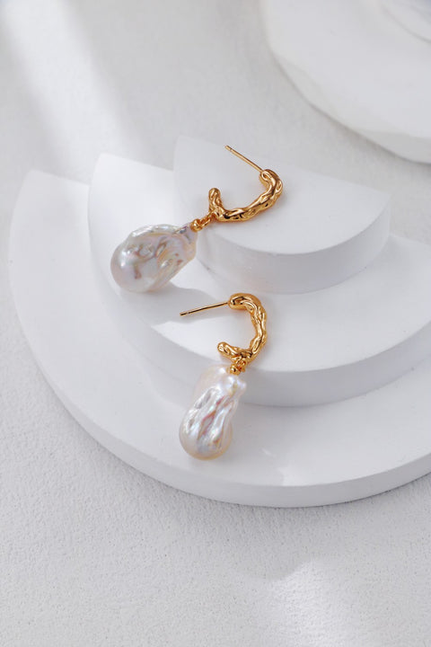 Gold Plated Baroque Pearl Drop Earrings