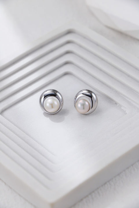 Silver Hover Pearl Stud Earrings