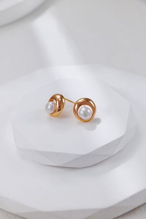 Gold Plated Hover Pearl Stud Earrings