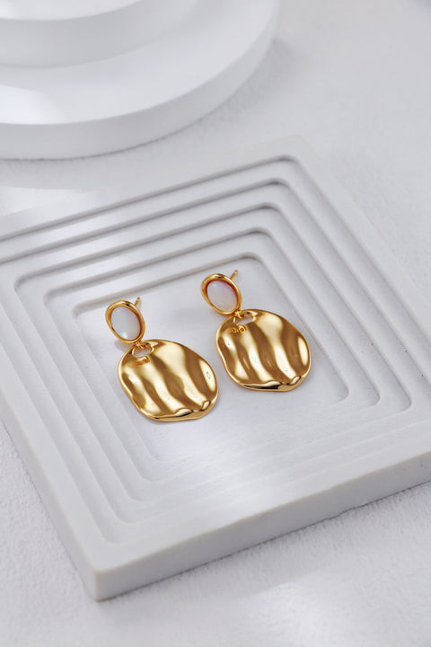 Gold Plated Pearl Warped Pendant Earrings