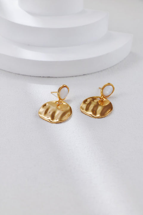 Gold Plated Pearl Warped Pendant Earrings