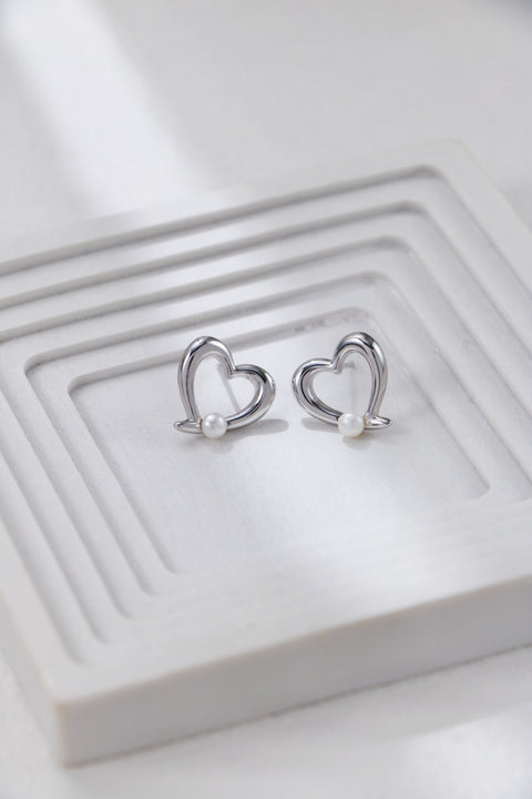 Silver Pearl of Love Stud Earrings