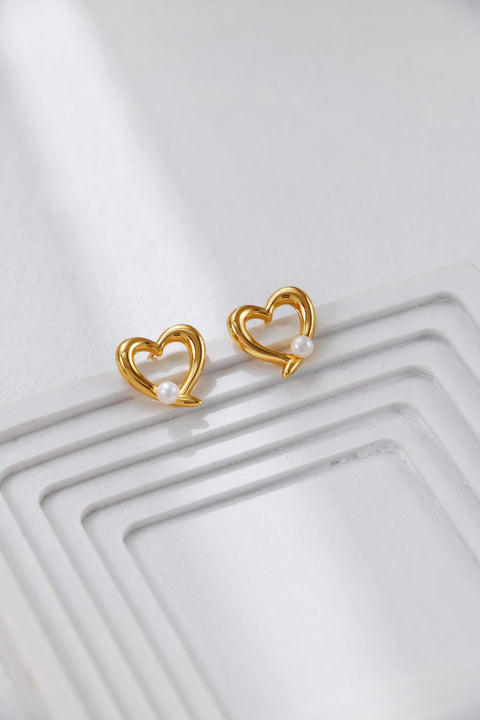 Gold Plated Pearl of Love Stud Earrings