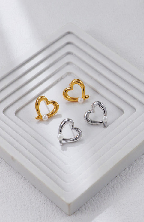 Gold Plated Pearl of Love Stud Earrings