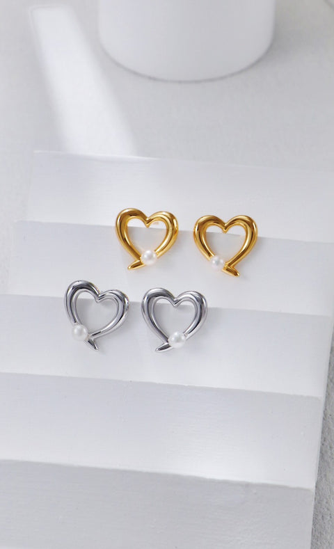 Gold Plated Pearl of Love Stud Earrings