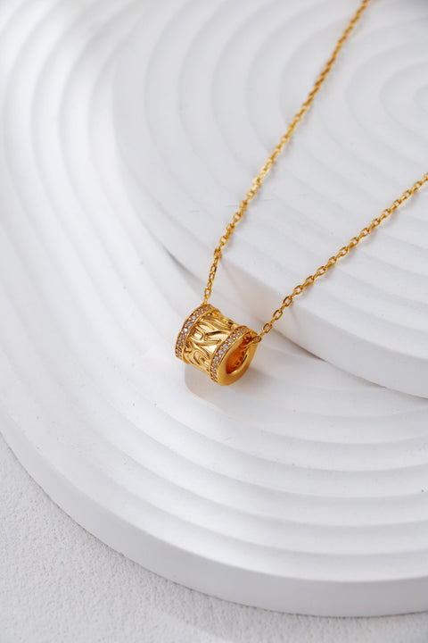 Gold Plated Zirconia Barrel Pendant Necklace