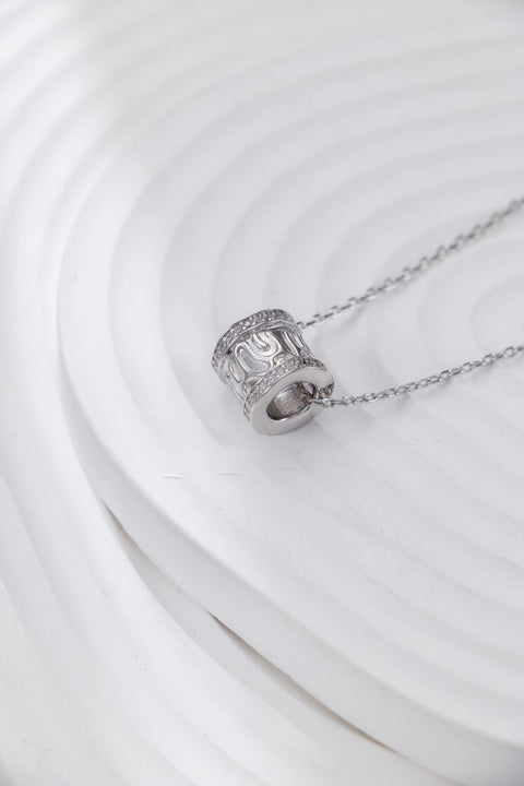 Silver Zirconia Barrel Pendant Necklace