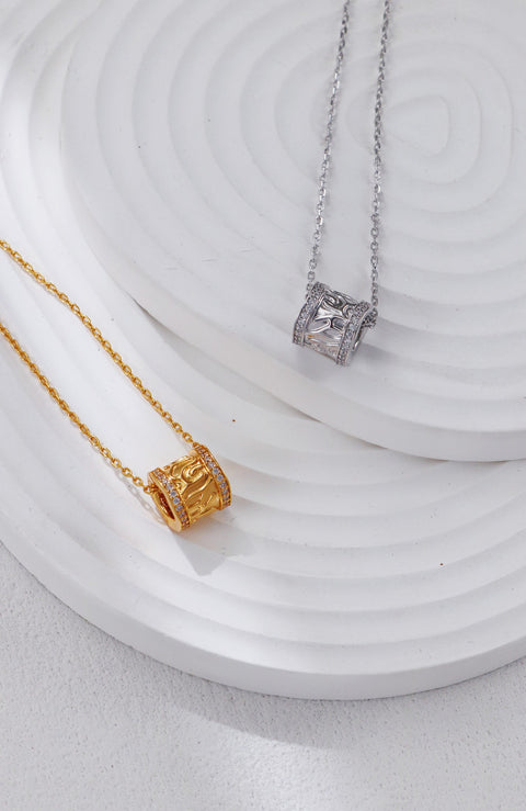 Gold Plated Zirconia Barrel Pendant Necklace