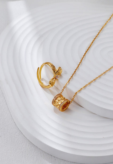 Gold Plated Zirconia Barrel Pendant Necklace