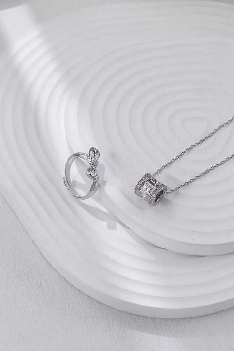 Silver Zirconia Barrel Pendant Necklace