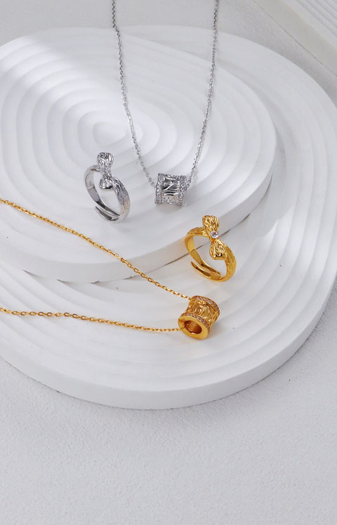 Gold Plated Zirconia Barrel Pendant Necklace