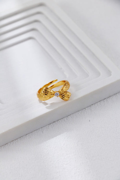 Gold Plated Zirconia Bow-Tie Open Ring