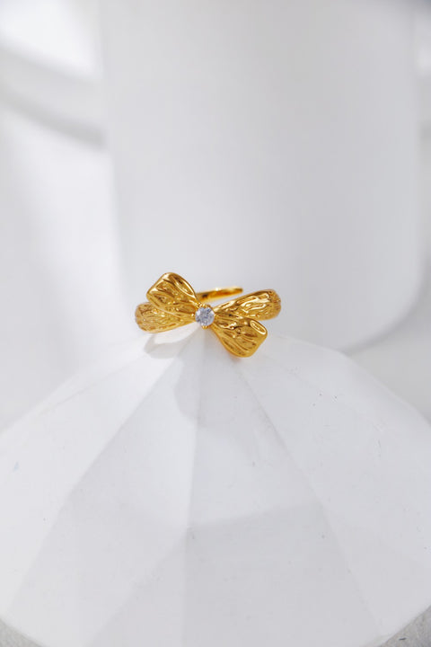 Gold Plated Zirconia Bow-Tie Open Ring