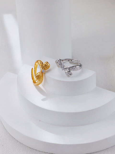 Gold Plated Zirconia Bow-Tie Open Ring