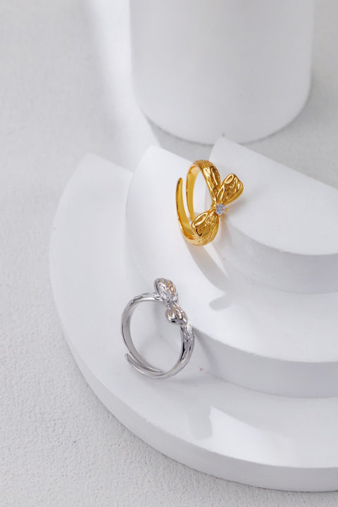 Gold Plated Zirconia Bow-Tie Open Ring