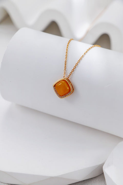 Gold Plated Zirconia Amber Statement Pendant Necklace