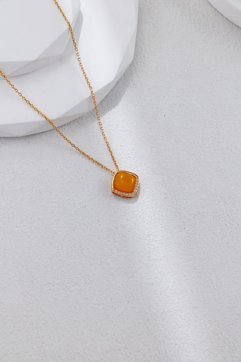 Gold Plated Zirconia Amber Statement Pendant Necklace