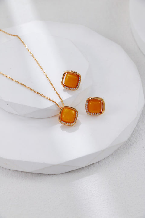 Gold Plated Zirconia Amber Statement Pendant Necklace