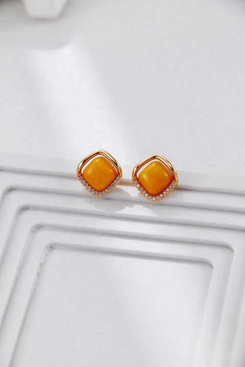 Gold Plated Zirconia Amber Statement Stud Earrings