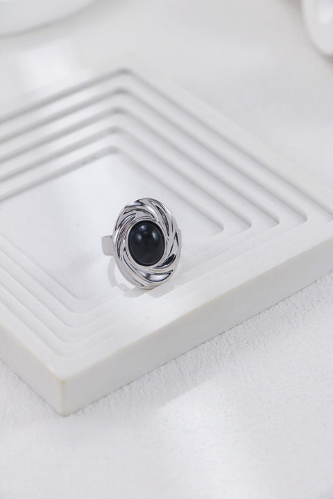 Silver Onyx Quartz Water Ripple Open Ring