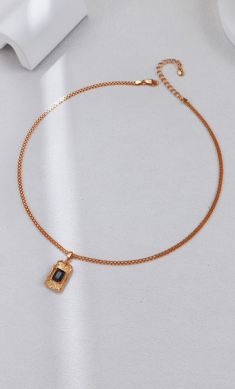 Gold Plated Cubic Zirconia Rectangle Pendant Necklace