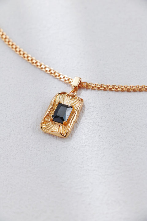 Gold Plated Cubic Zirconia Rectangle Pendant Necklace