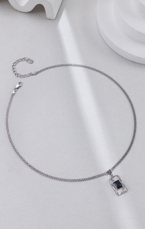 Silver Cubic Zirconia Rectangle Pendant Necklace