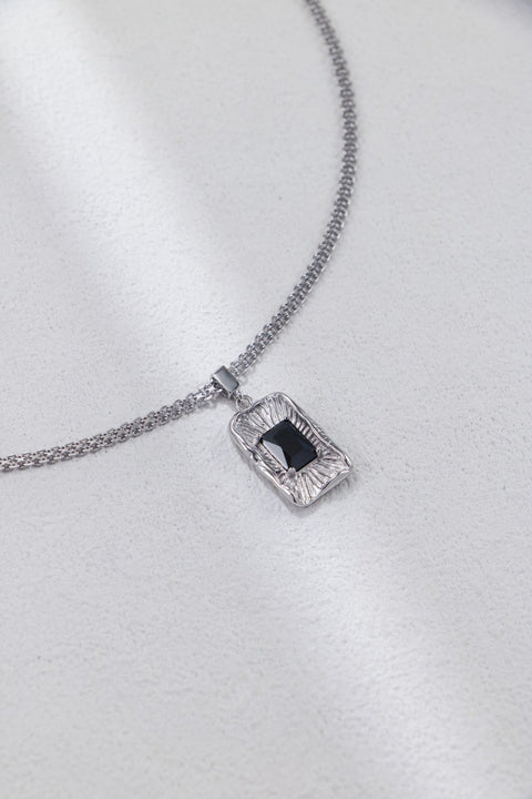 Silver Cubic Zirconia Rectangle Pendant Necklace