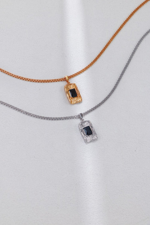 Gold Plated Cubic Zirconia Rectangle Pendant Necklace