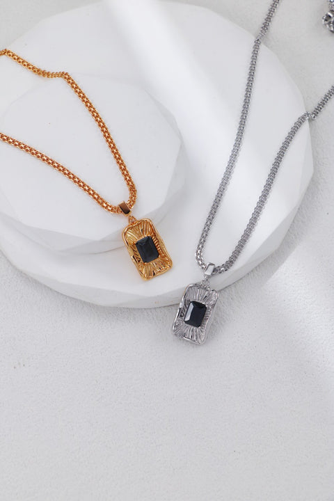 Silver Cubic Zirconia Rectangle Pendant Necklace