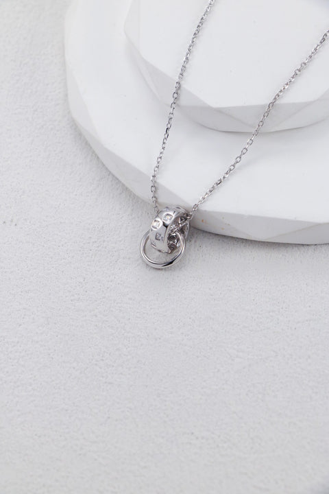 Silver Double Ring Zirconia Necklace