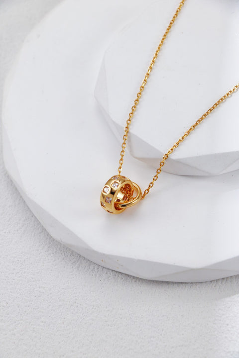 Gold Plated Double Ring Zirconia Necklace