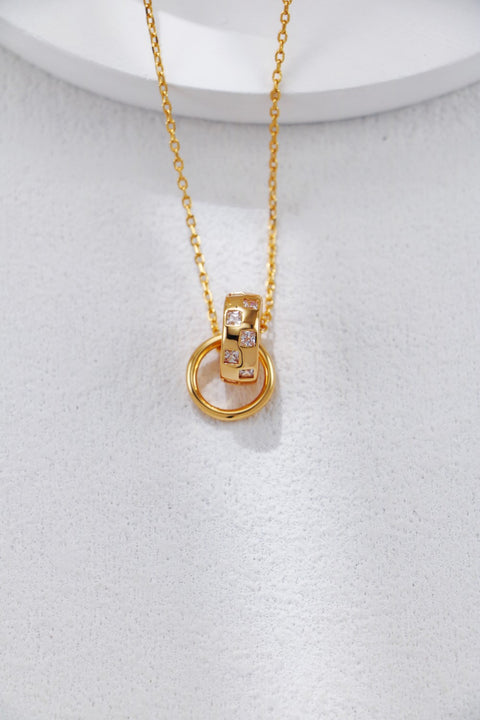 Gold Plated Double Ring Zirconia Necklace