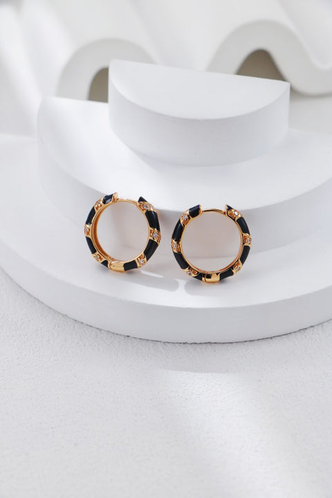 Black Drip Glaze Round Zirconia Clicker Hoop Earrings