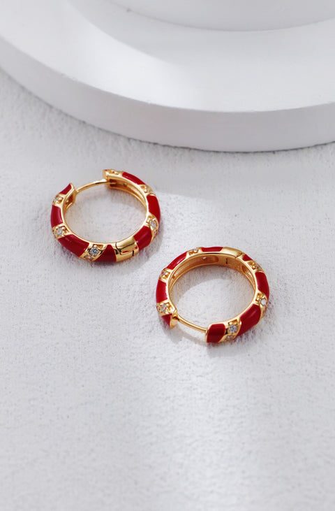 Red Drip Glaze Round Zirconia Clicker Hoop Earrings