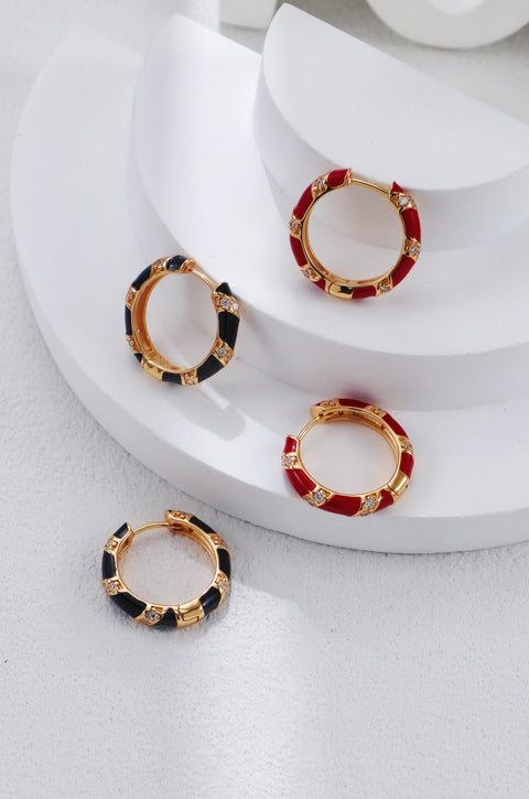 Black Drip Glaze Round Zirconia Clicker Hoop Earrings