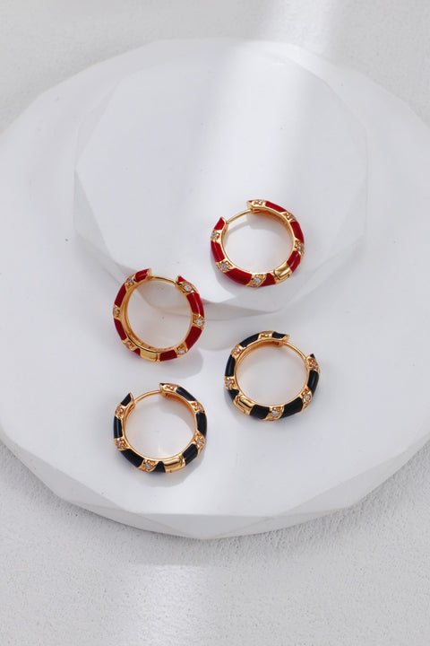 Red Drip Glaze Round Zirconia Clicker Hoop Earrings