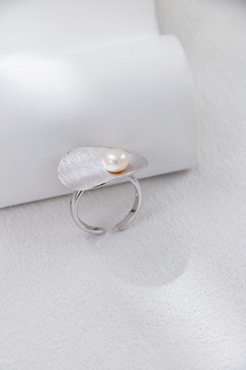 Silver Pearl & Lotus Leaf Ring