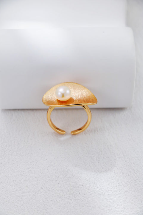 Gold Plated Pearl & Lotus Leaf Ring