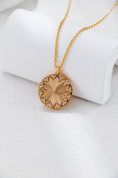 Gold Plated Zirconia Leaf Pendant Necklace