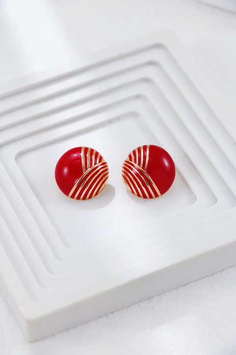 Red Hemisphere Striped Stud Earrings