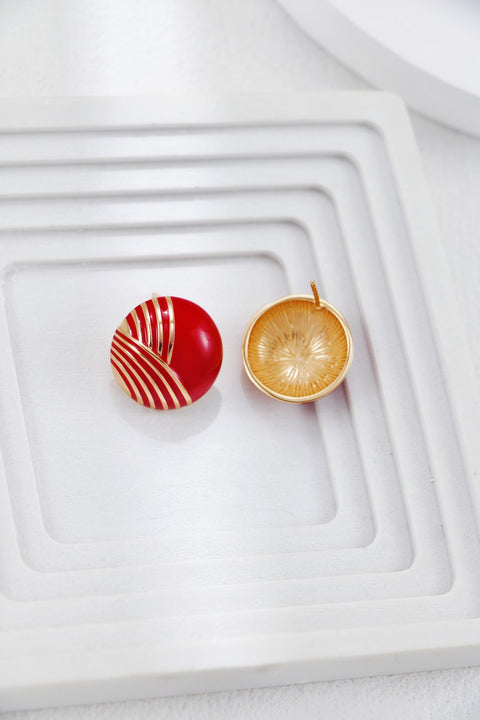 Red Hemisphere Striped Stud Earrings