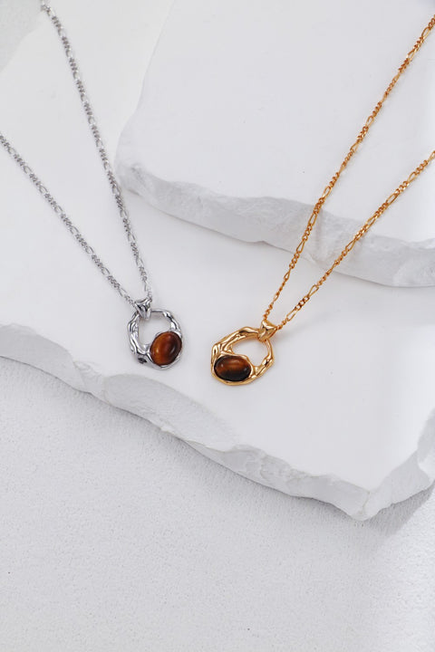 Gold Plated Irregular Agate Opal Natural Stone Pendant Necklace