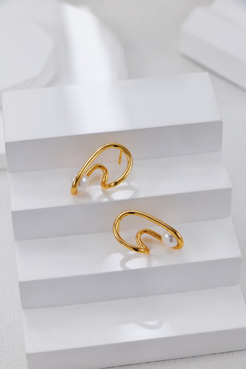 Gold Plated Geometric Shaped Line Bead Earrings