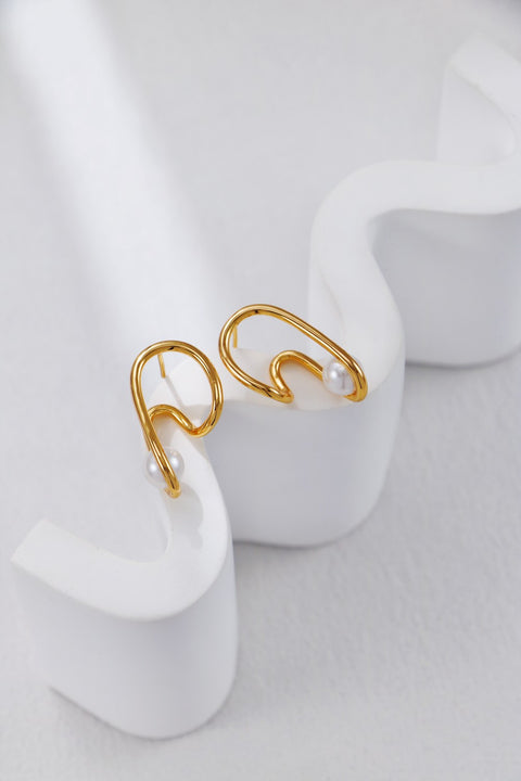 Gold Plated Geometric Shaped Line Bead Earrings