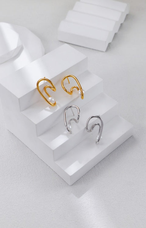 Gold Plated Geometric Shaped Line Bead Earrings