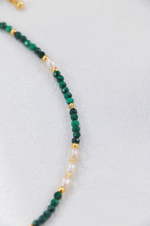 S925 Silver Gold Malachite Pearl Necklace