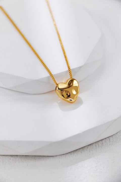 Gold Plated Convex Heart Pendant Necklace